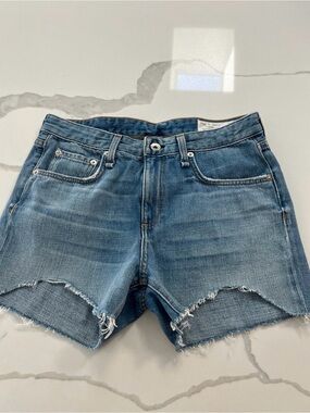 rag & bone Light Blue Frayed Hem Denim Shorts